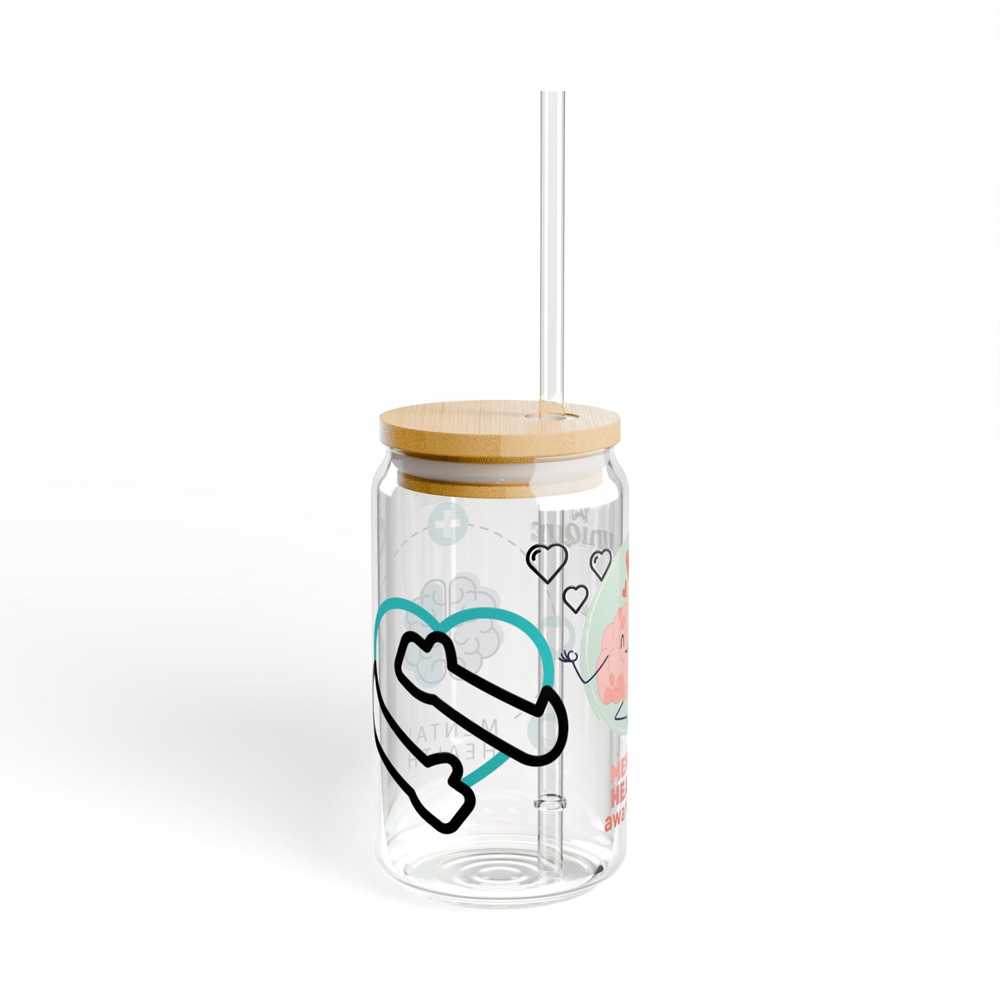 Mental Health Awareness Sipper Glass, Cute BPA-Free Drinkware for Self-Care, Eco-Friendly Gifts, Mindfulness, Inspirational