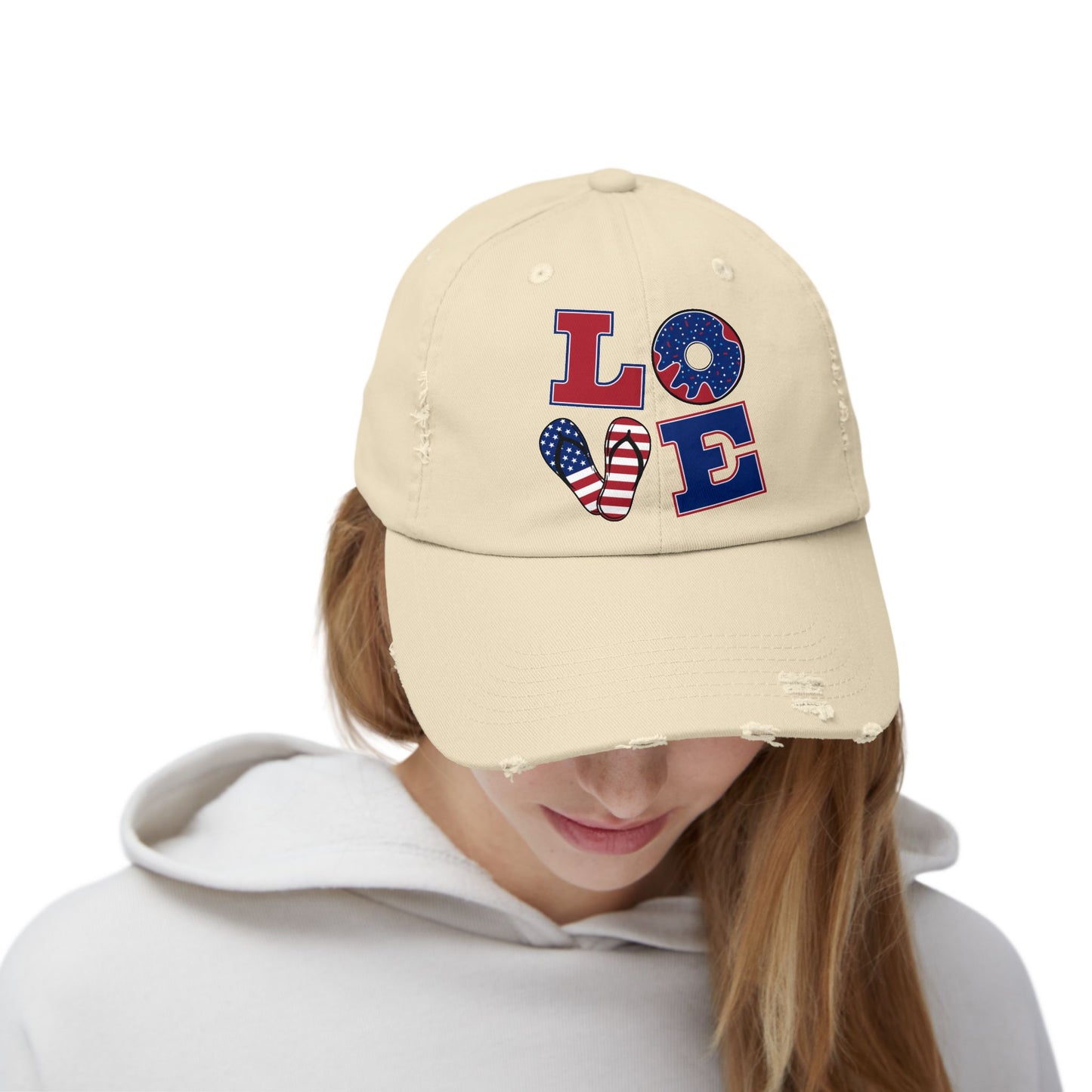 Patriotic Love Distressed Cap - Unisex Summer Fashion Hat