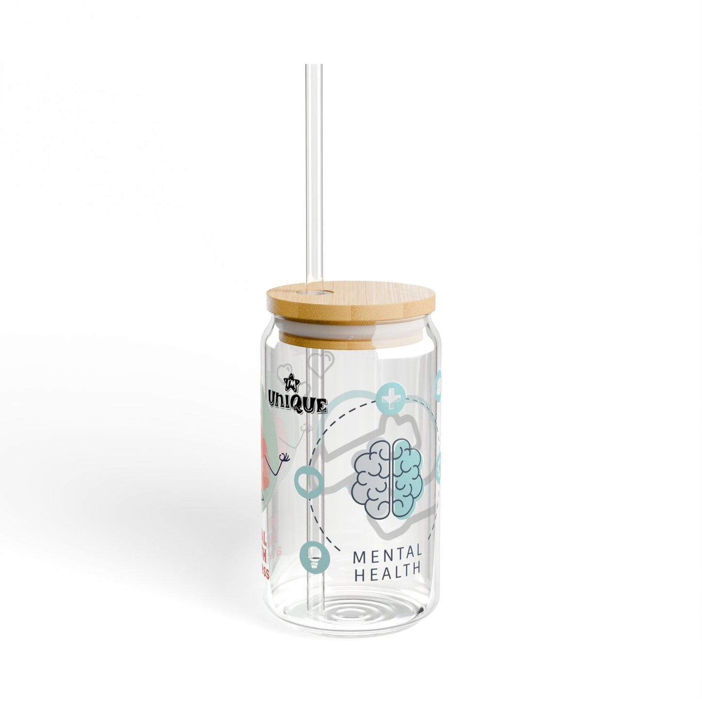 Mental Health Awareness Sipper Glass, Cute BPA-Free Drinkware for Self-Care, Eco-Friendly Gifts, Mindfulness, Inspirational