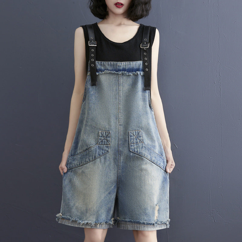 Plus Size Casual Denim Jean Overalls Korean Urban Leisure Style