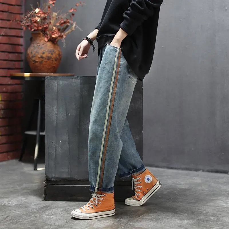 Korean-Japanese Style Casual Blue Cotton Pants