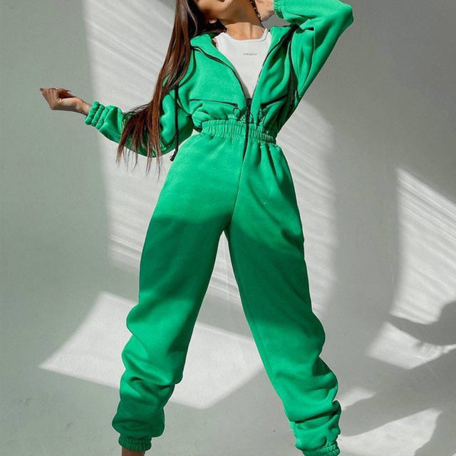Women’s Casual Two-Piece Hoodie Set Zipper Jacket & Drawstring Pants