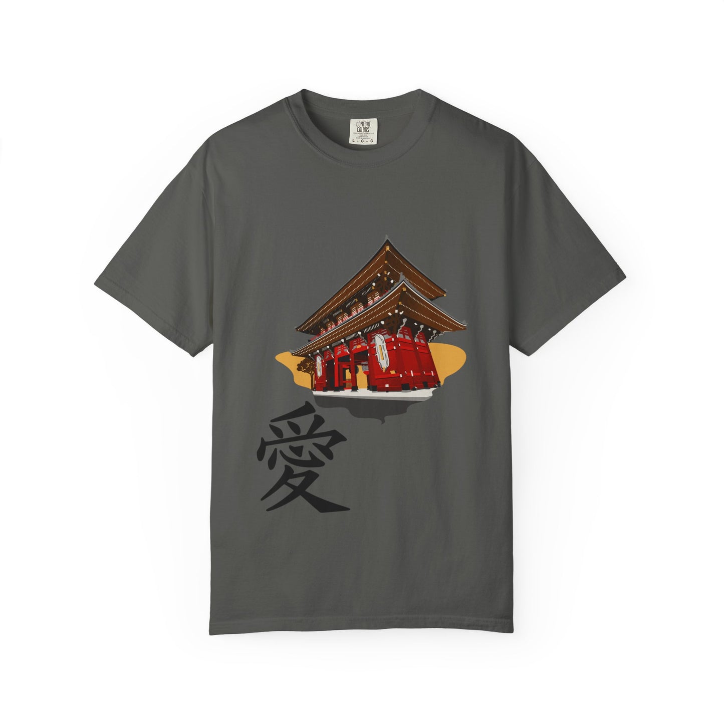 Garment-Dyed Unisex T-Shirt with Japanese Temple Design - Perfect for Cultural Enthusiasts