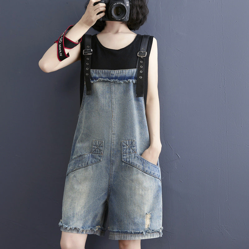 Plus Size Casual Denim Jean Overalls Korean Urban Leisure Style