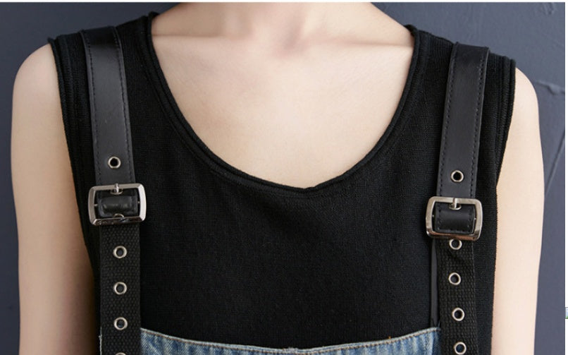 Plus Size Casual Denim Jean Overalls Korean Urban Leisure Style