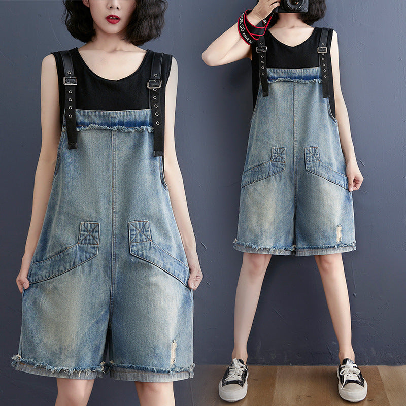 Plus Size Casual Denim Jean Overalls Korean Urban Leisure Style