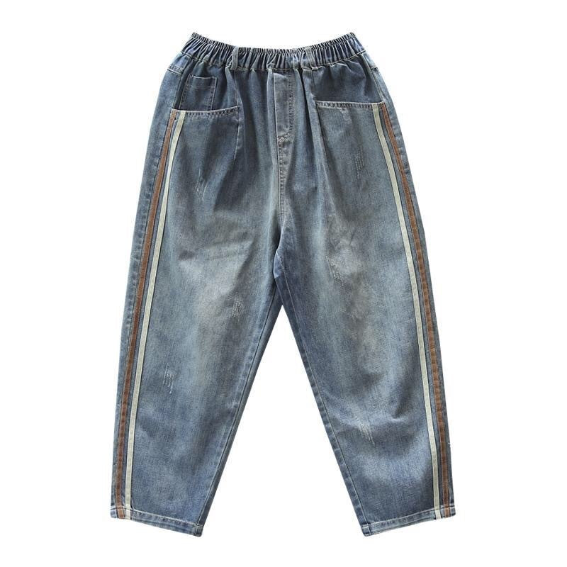 Korean-Japanese Style Casual Blue Cotton Pants