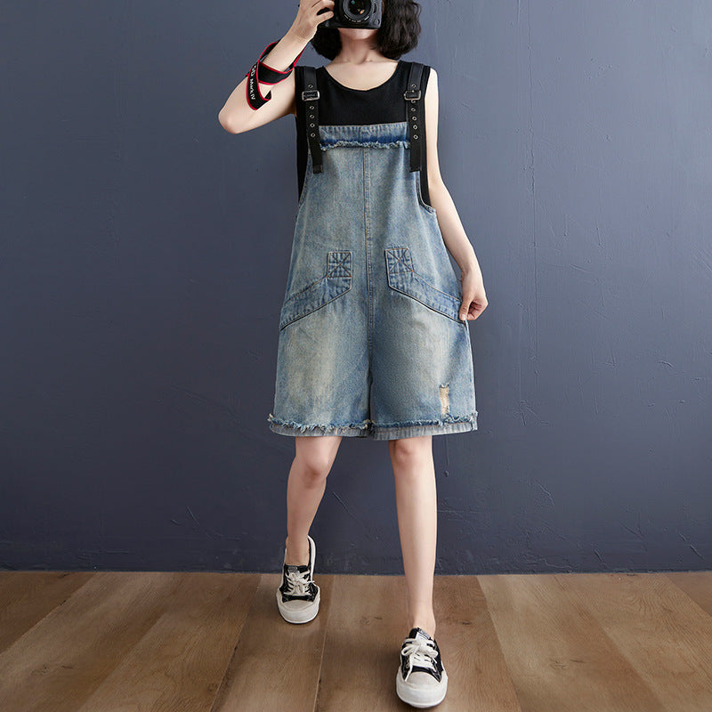 Plus Size Casual Denim Jean Overalls Korean Urban Leisure Style