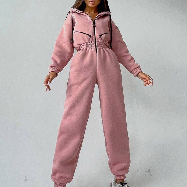 Women’s Casual Two-Piece Hoodie Set Zipper Jacket & Drawstring Pants