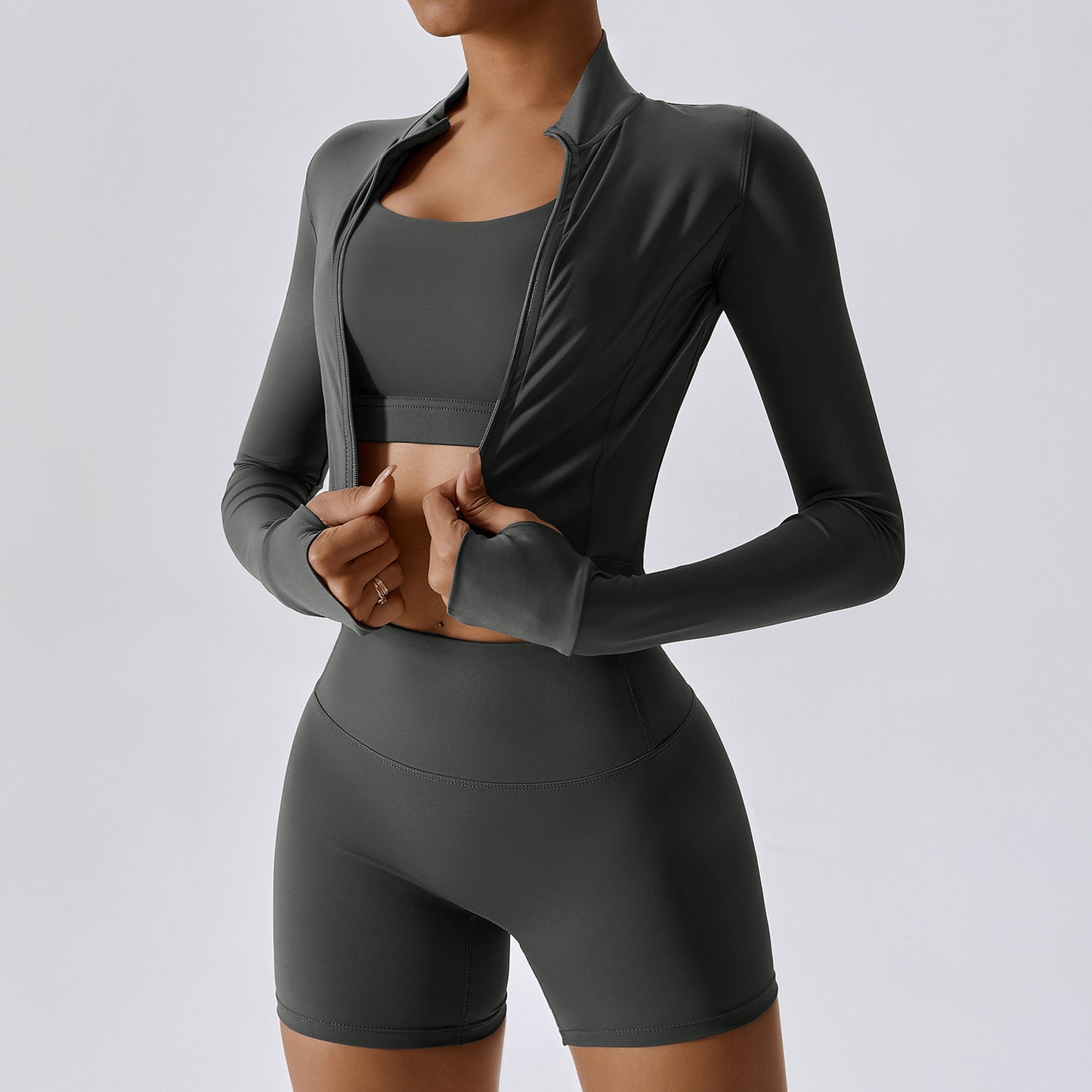 Women’s 3-Piece Yoga Set Long Sleeve Bra & Shorts | Seamless Active wear
