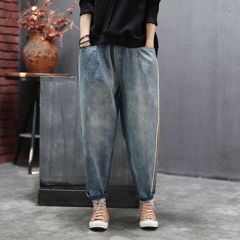Korean-Japanese Style Casual Blue Cotton Pants