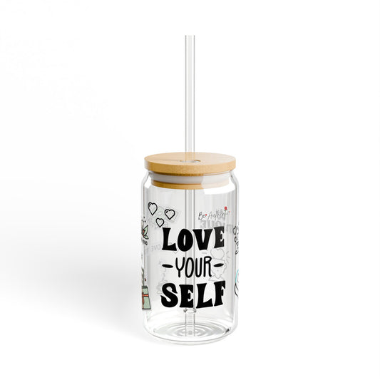 Motivational Sipper Glass - 16oz Inspirational Drinkware, Positive Mind Cool Tumbler, Self-Love Gift, Eco-Friendly Beverage Container, Cute