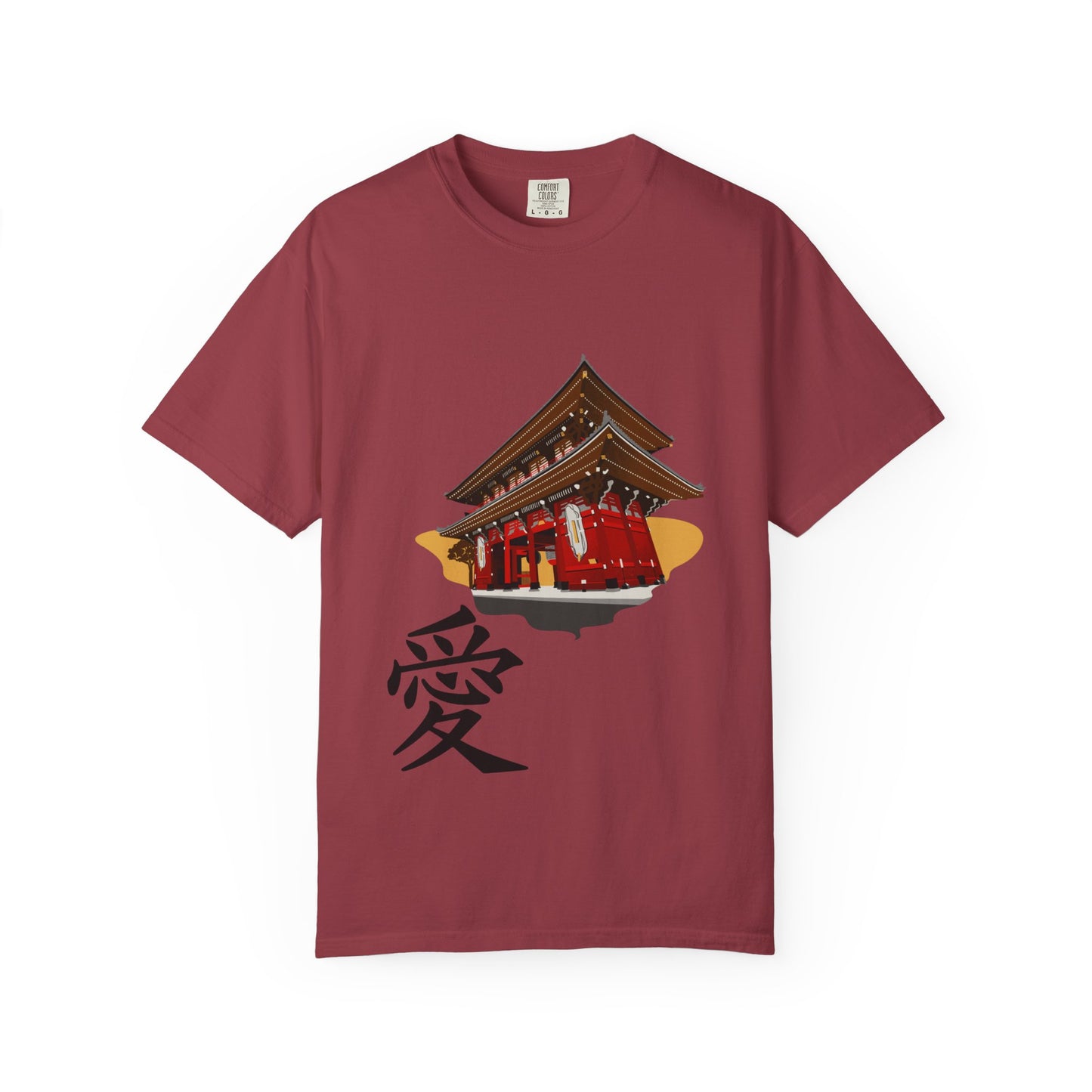 Garment-Dyed Unisex T-Shirt with Japanese Temple Design - Perfect for Cultural Enthusiasts