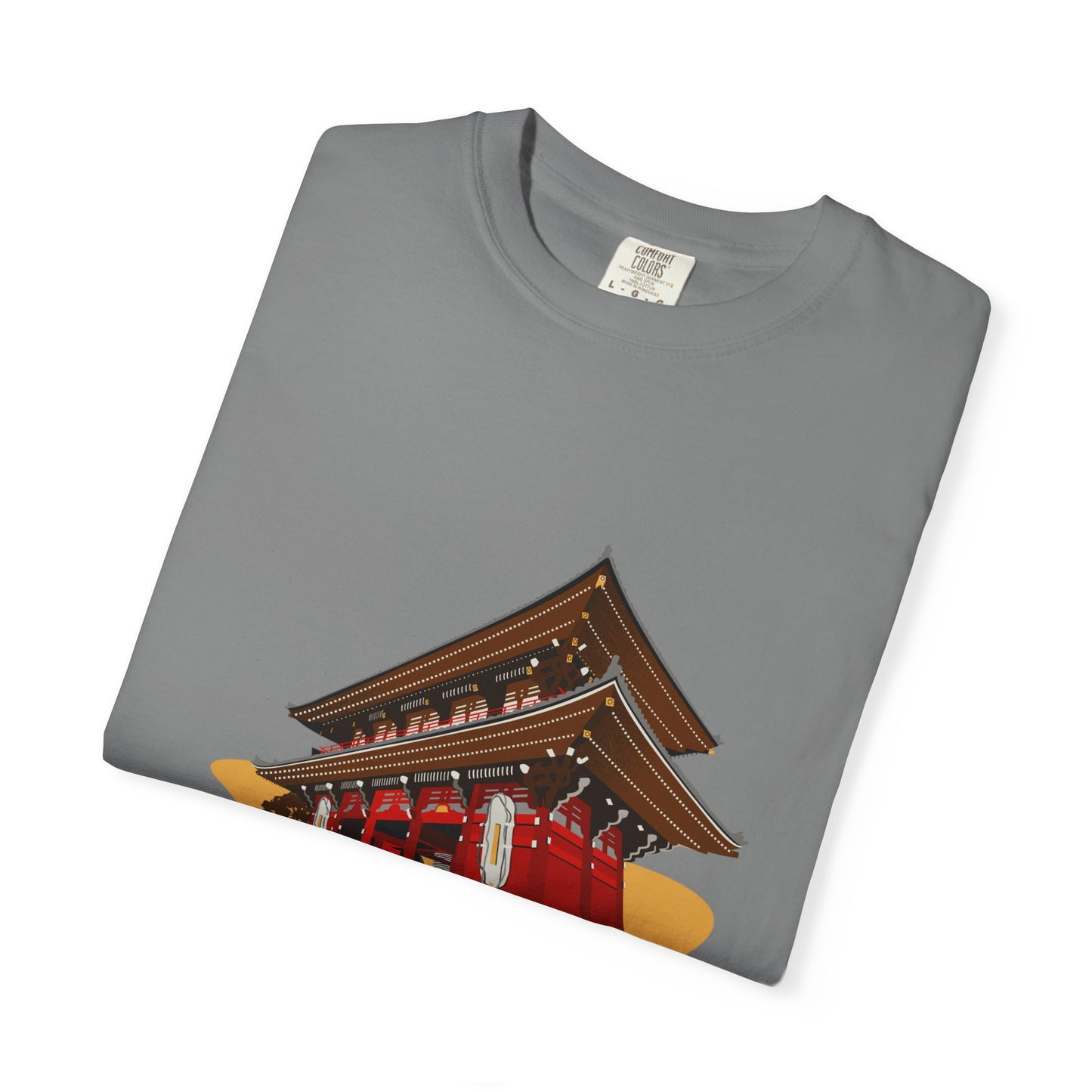 Garment-Dyed Unisex T-Shirt with Japanese Temple Design - Perfect for Cultural Enthusiasts