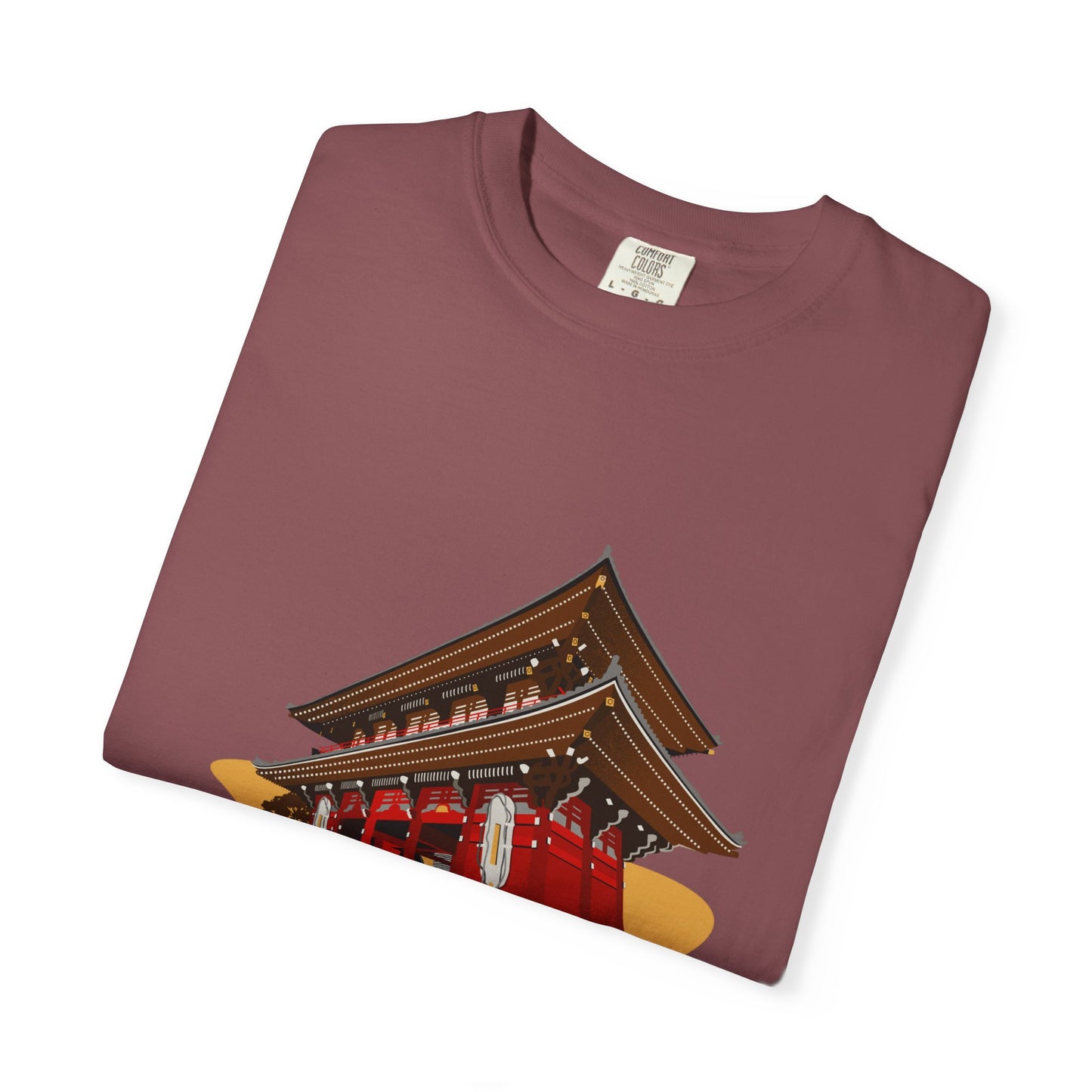 Garment-Dyed Unisex T-Shirt with Japanese Temple Design - Perfect for Cultural Enthusiasts