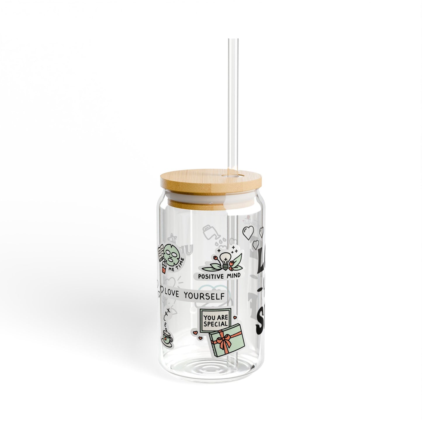Motivational Sipper Glass - 16oz Inspirational Drinkware, Positive Mind Cool Tumbler, Self-Love Gift, Eco-Friendly Beverage Container, Cute