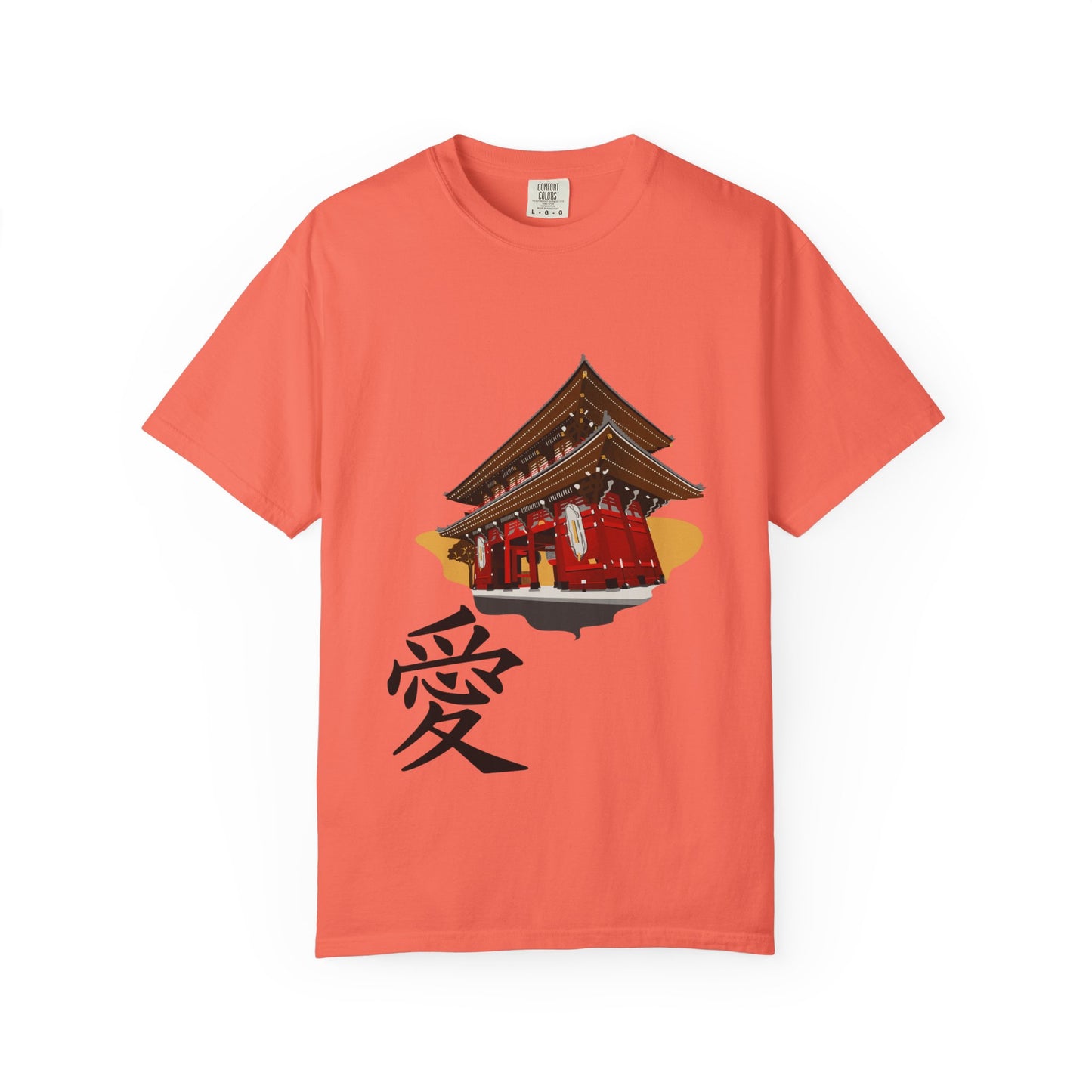 Garment-Dyed Unisex T-Shirt with Japanese Temple Design - Perfect for Cultural Enthusiasts