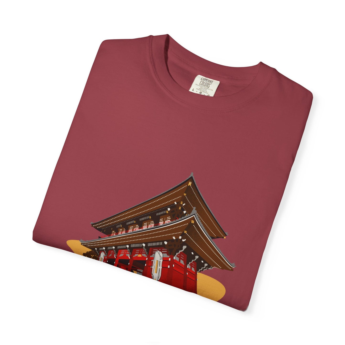 Garment-Dyed Unisex T-Shirt with Japanese Temple Design - Perfect for Cultural Enthusiasts