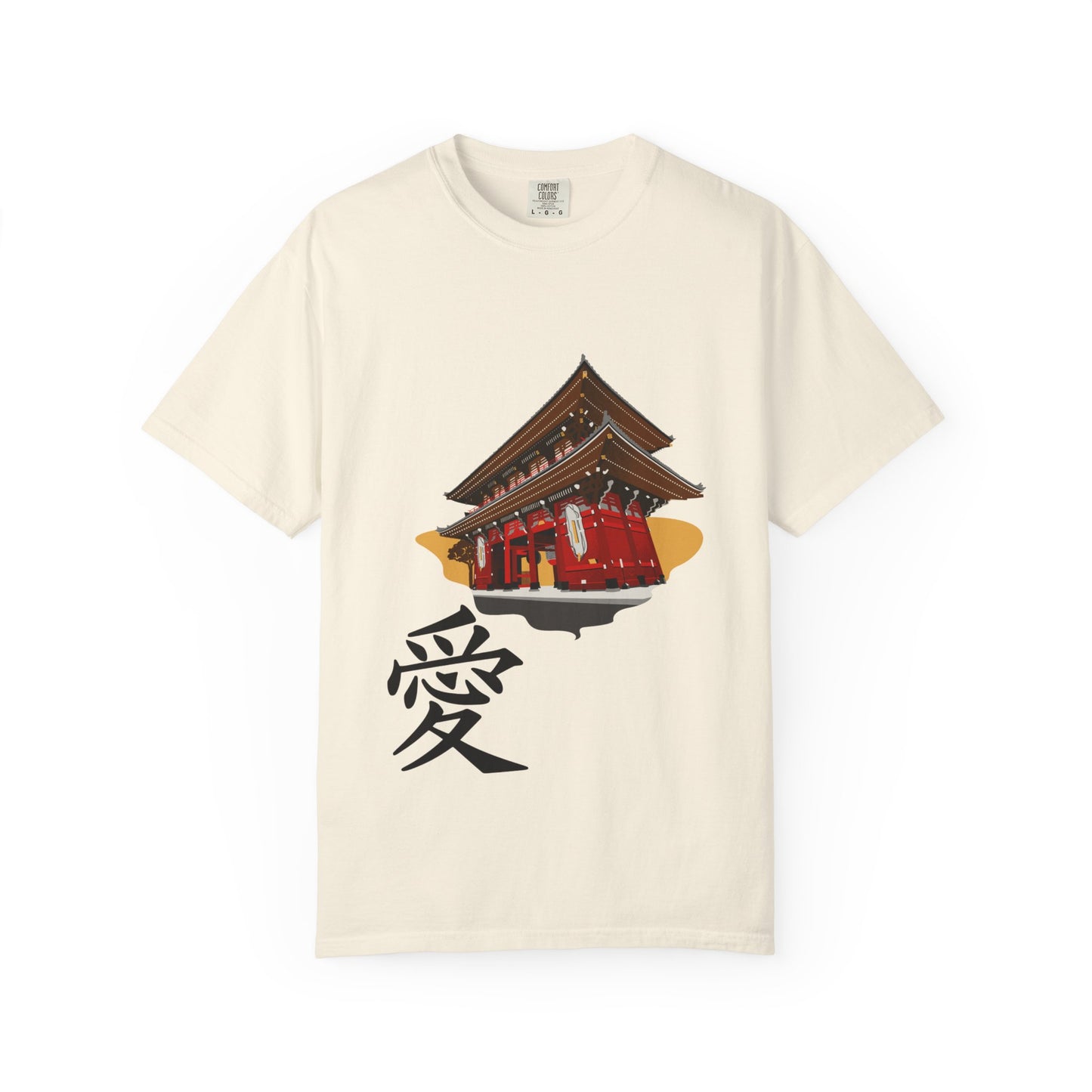 Garment-Dyed Unisex T-Shirt with Japanese Temple Design - Perfect for Cultural Enthusiasts