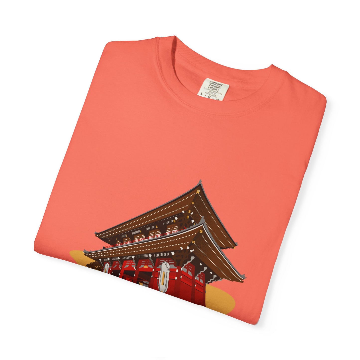 Garment-Dyed Unisex T-Shirt with Japanese Temple Design - Perfect for Cultural Enthusiasts