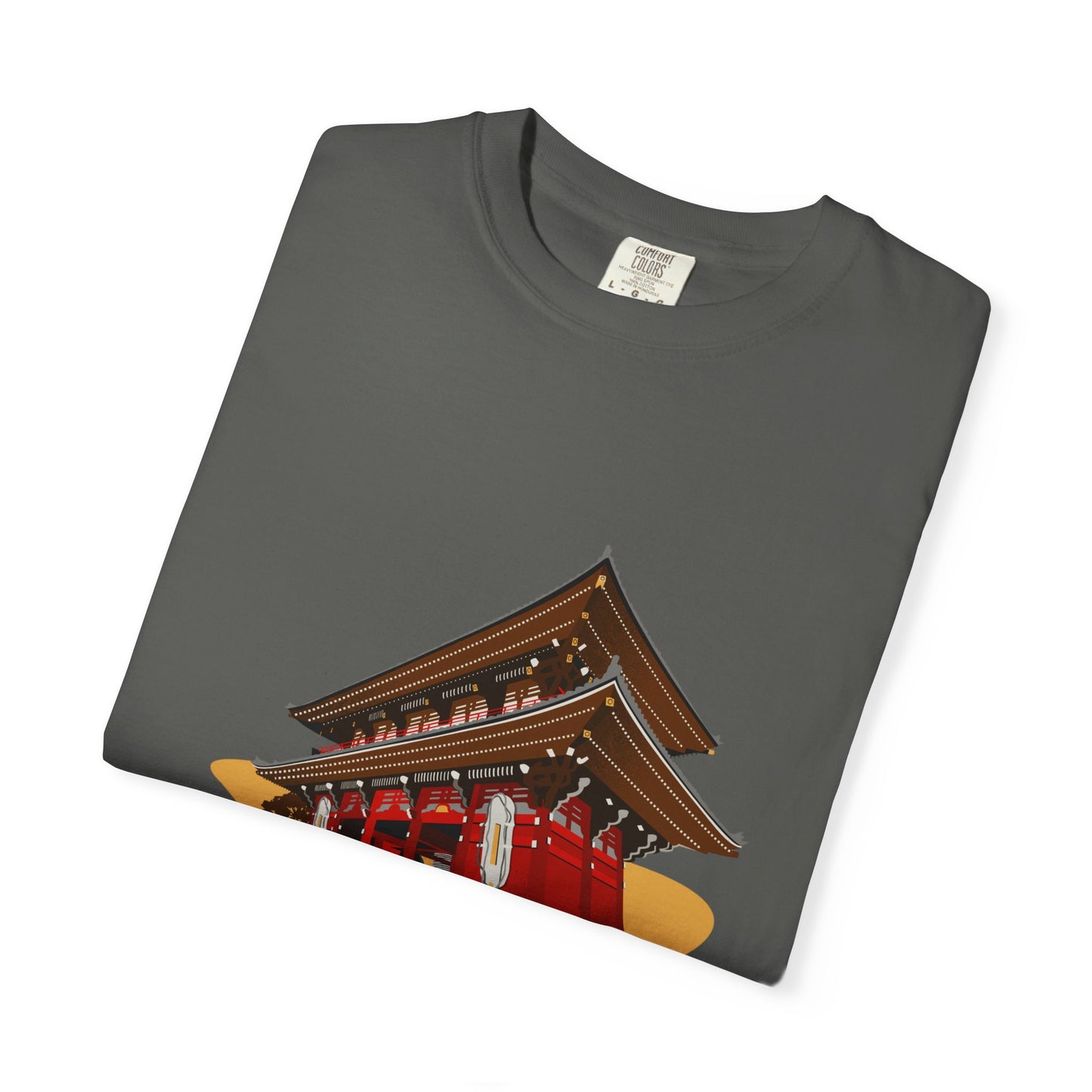 Garment-Dyed Unisex T-Shirt with Japanese Temple Design - Perfect for Cultural Enthusiasts