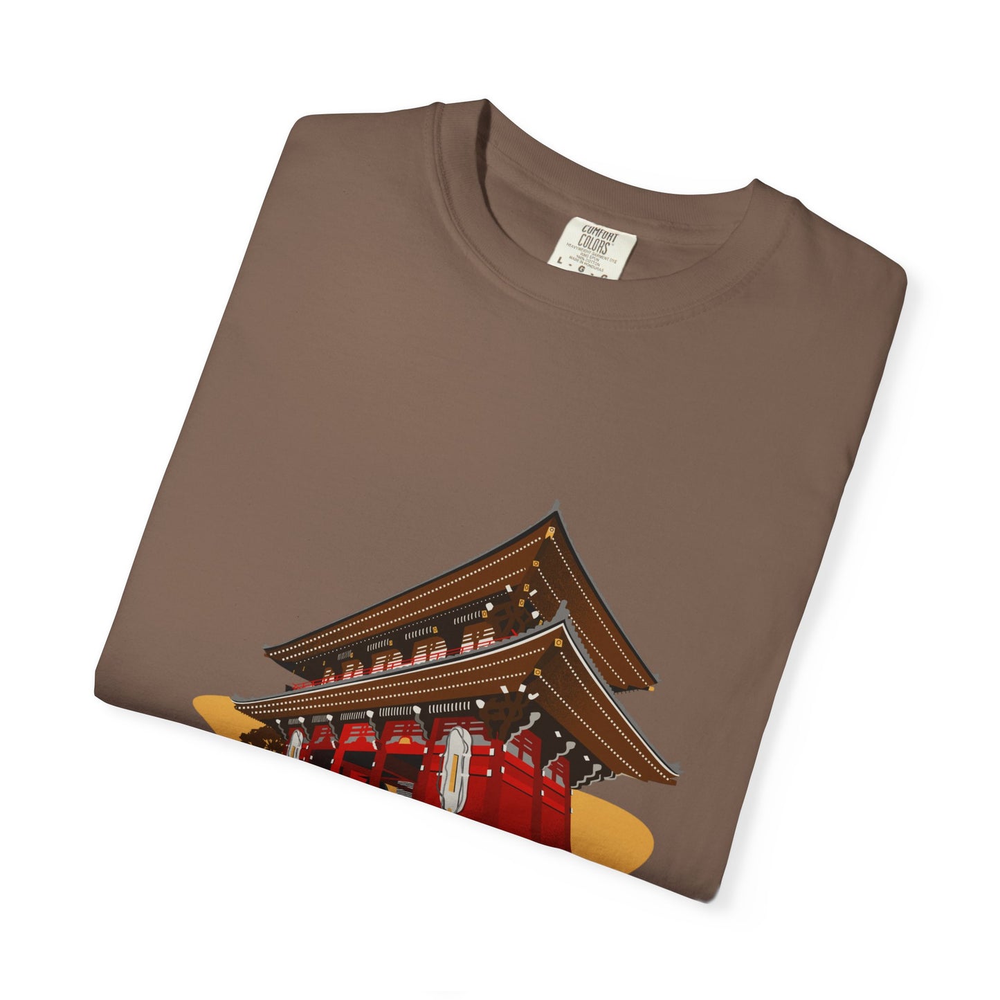 Garment-Dyed Unisex T-Shirt with Japanese Temple Design - Perfect for Cultural Enthusiasts