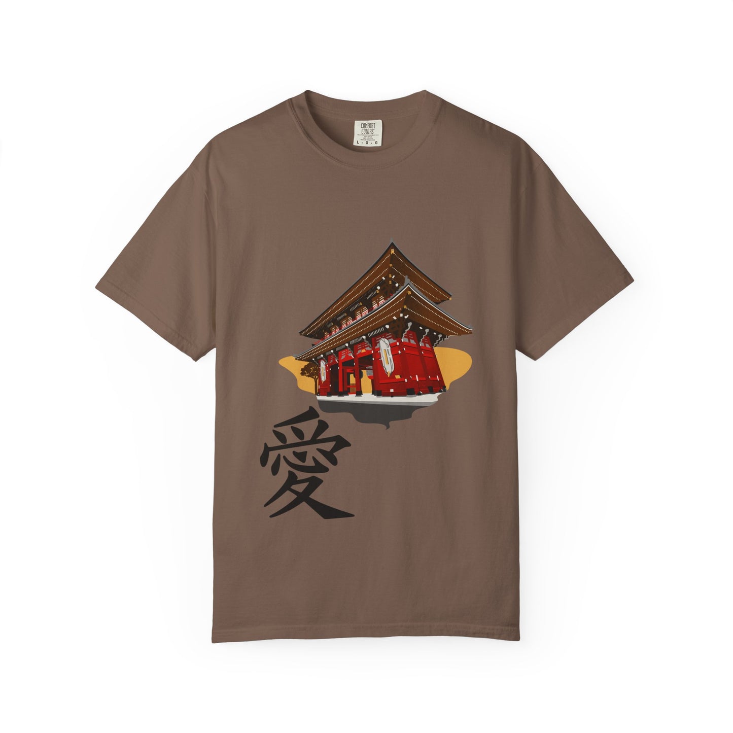 Garment-Dyed Unisex T-Shirt with Japanese Temple Design - Perfect for Cultural Enthusiasts
