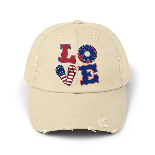 Patriotic Love Distressed Cap - Unisex Summer Fashion Hat