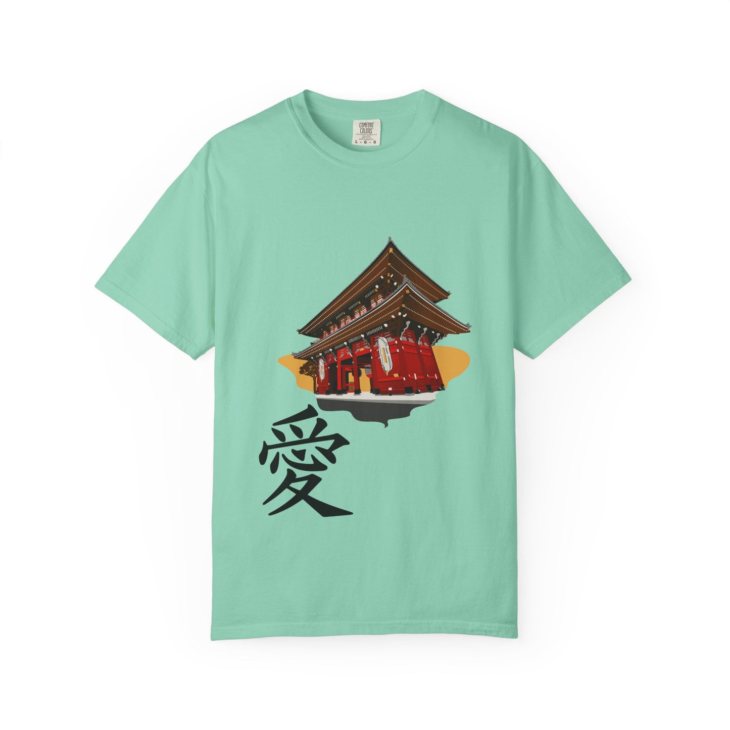 Garment-Dyed Unisex T-Shirt with Japanese Temple Design - Perfect for Cultural Enthusiasts