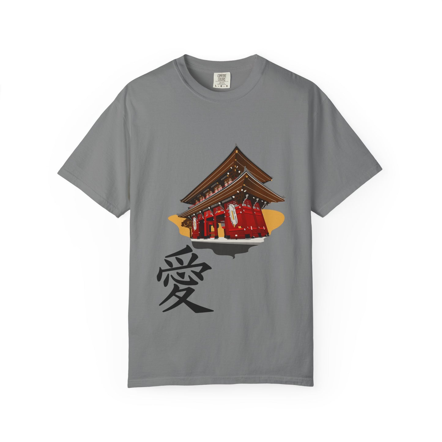 Garment-Dyed Unisex T-Shirt with Japanese Temple Design - Perfect for Cultural Enthusiasts