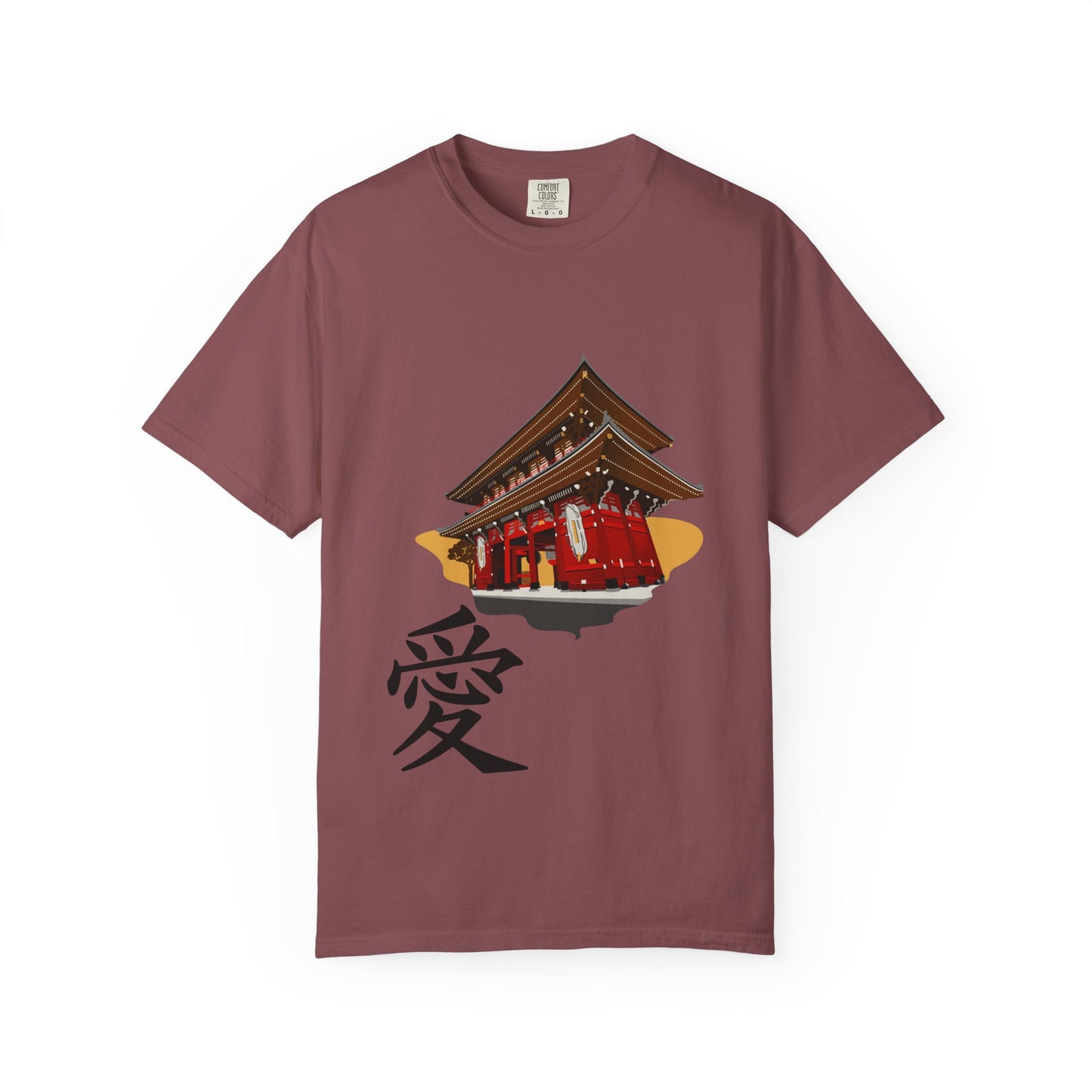 Garment-Dyed Unisex T-Shirt with Japanese Temple Design - Perfect for Cultural Enthusiasts
