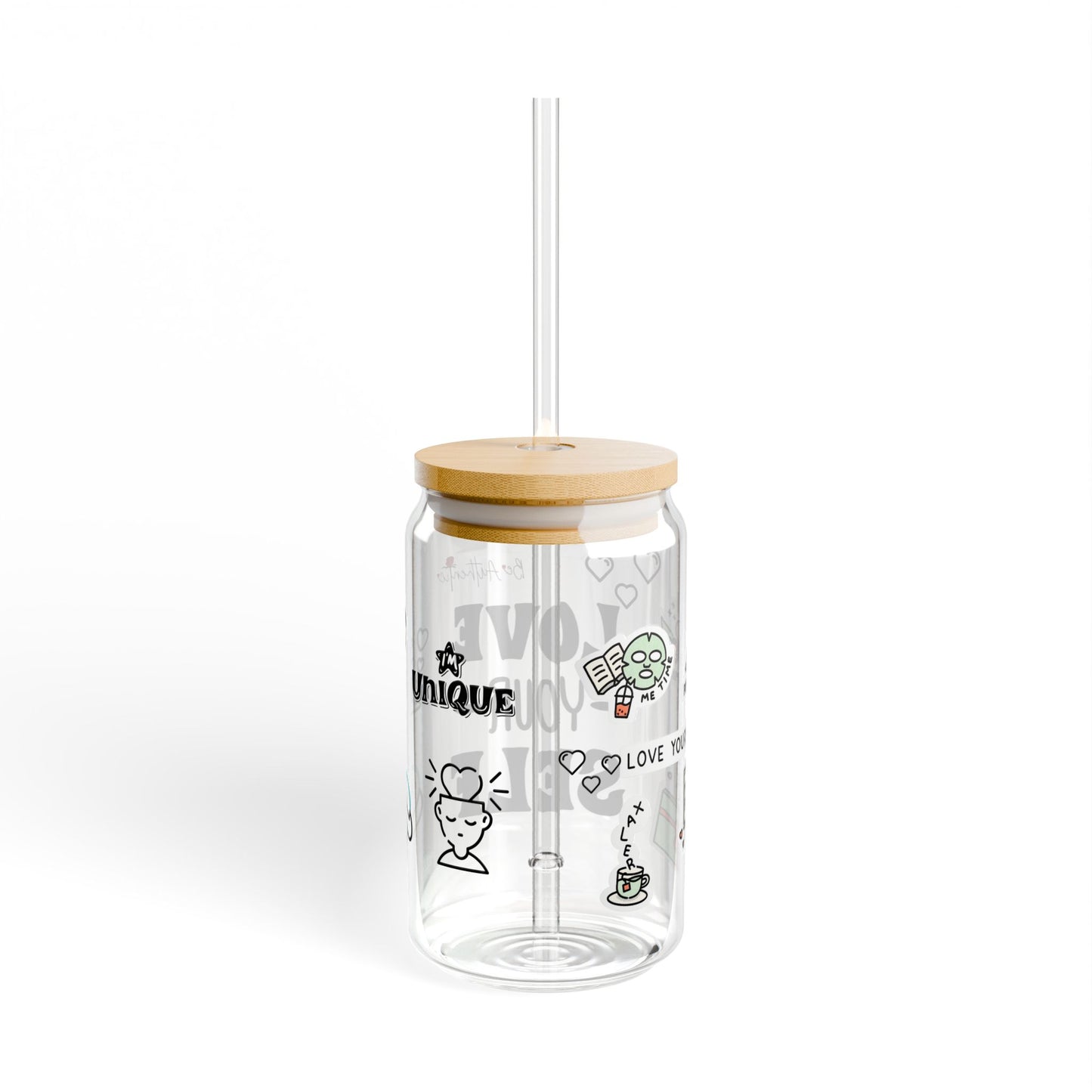 Motivational Sipper Glass - 16oz Inspirational Drinkware, Positive Mind Cool Tumbler, Self-Love Gift, Eco-Friendly Beverage Container, Cute