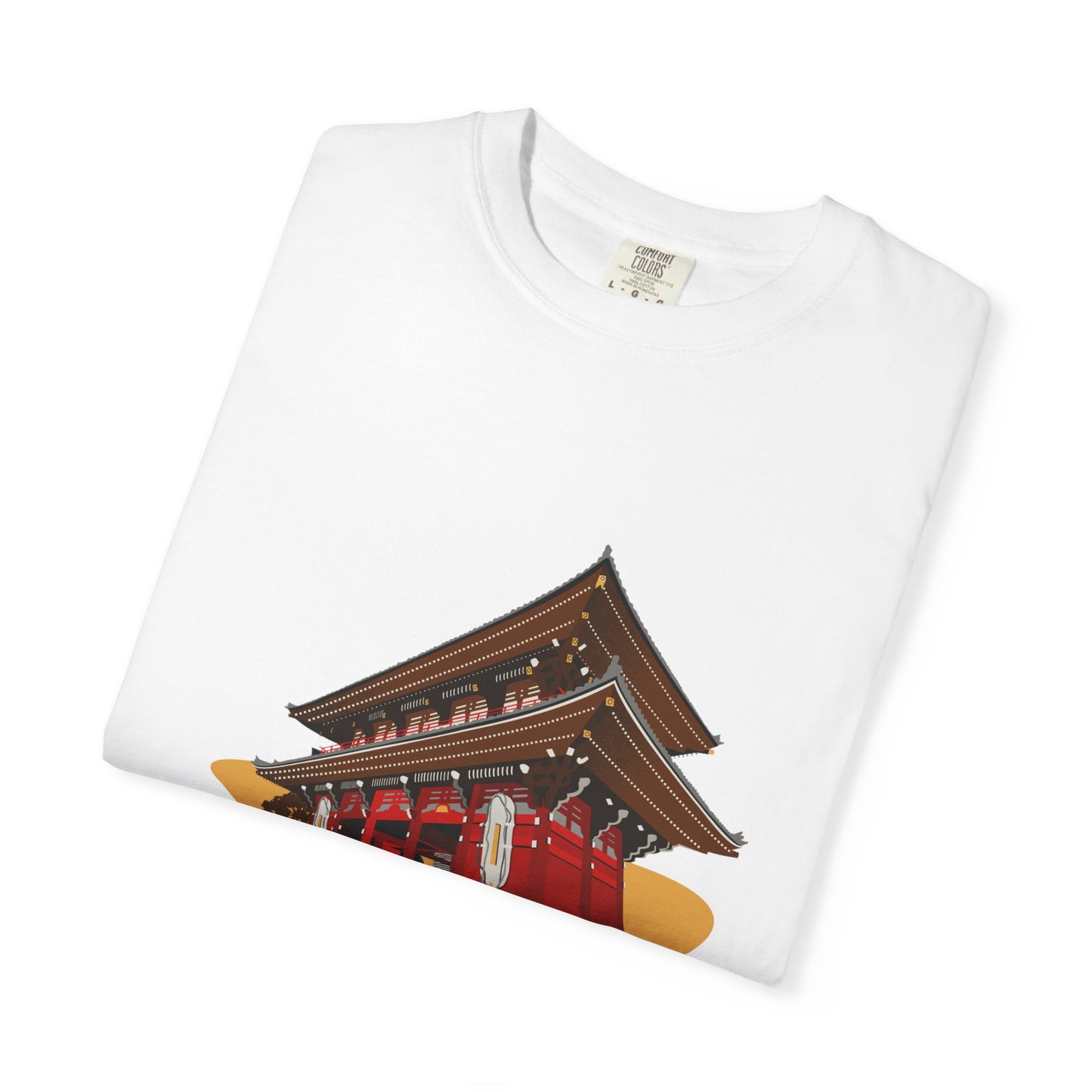 Garment-Dyed Unisex T-Shirt with Japanese Temple Design - Perfect for Cultural Enthusiasts