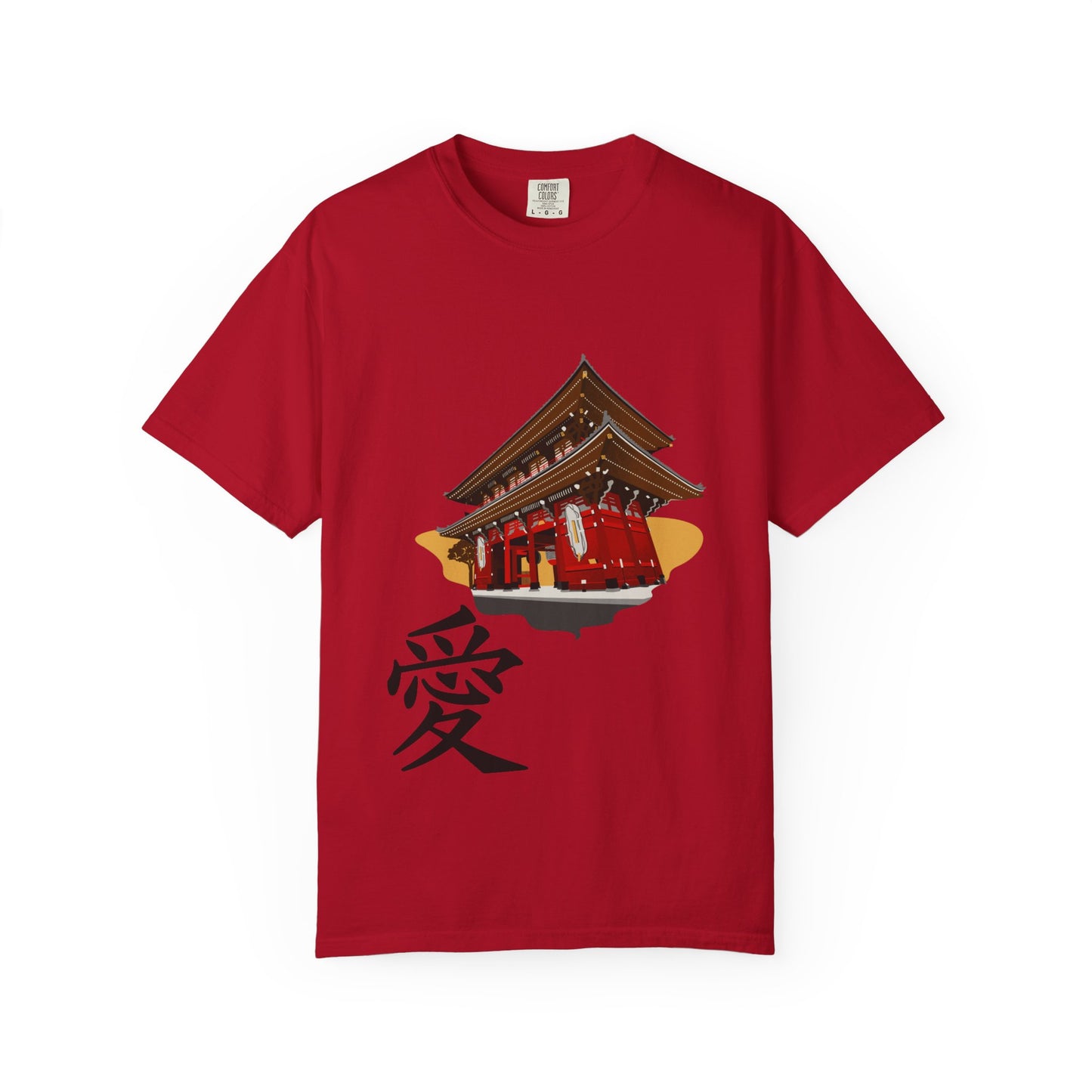 Garment-Dyed Unisex T-Shirt with Japanese Temple Design - Perfect for Cultural Enthusiasts
