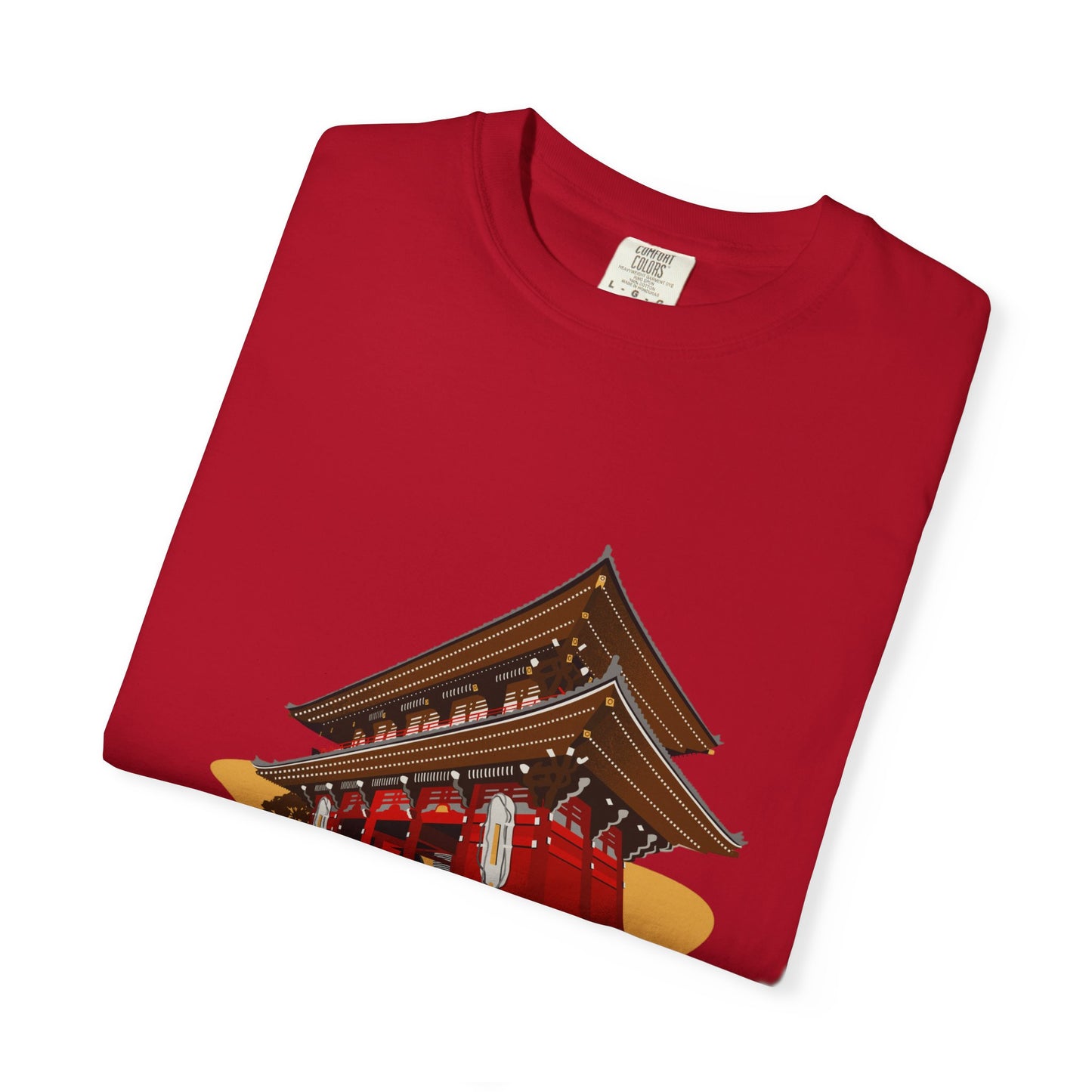 Garment-Dyed Unisex T-Shirt with Japanese Temple Design - Perfect for Cultural Enthusiasts