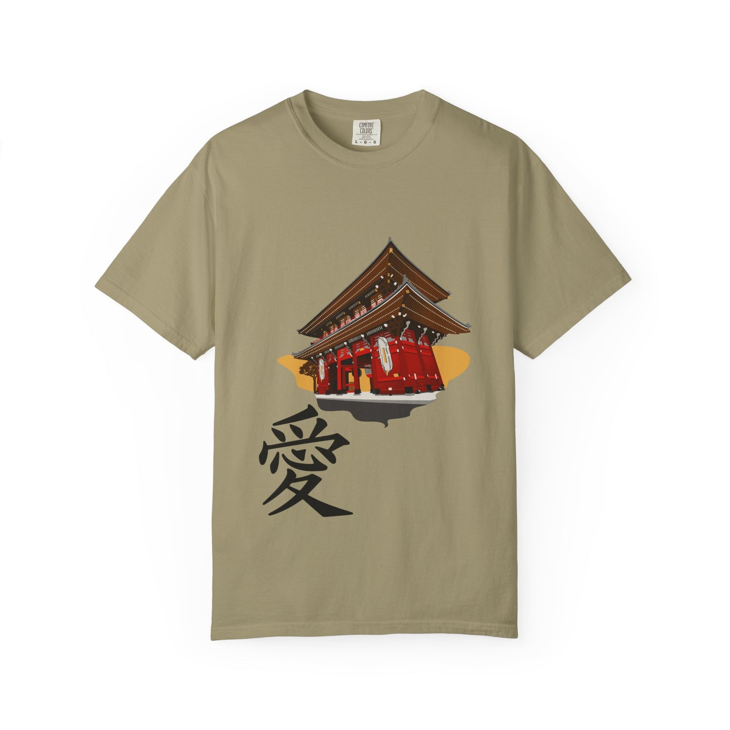 Garment-Dyed Unisex T-Shirt with Japanese Temple Design - Perfect for Cultural Enthusiasts