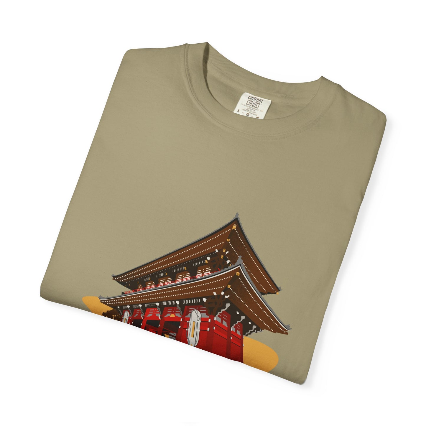 Garment-Dyed Unisex T-Shirt with Japanese Temple Design - Perfect for Cultural Enthusiasts