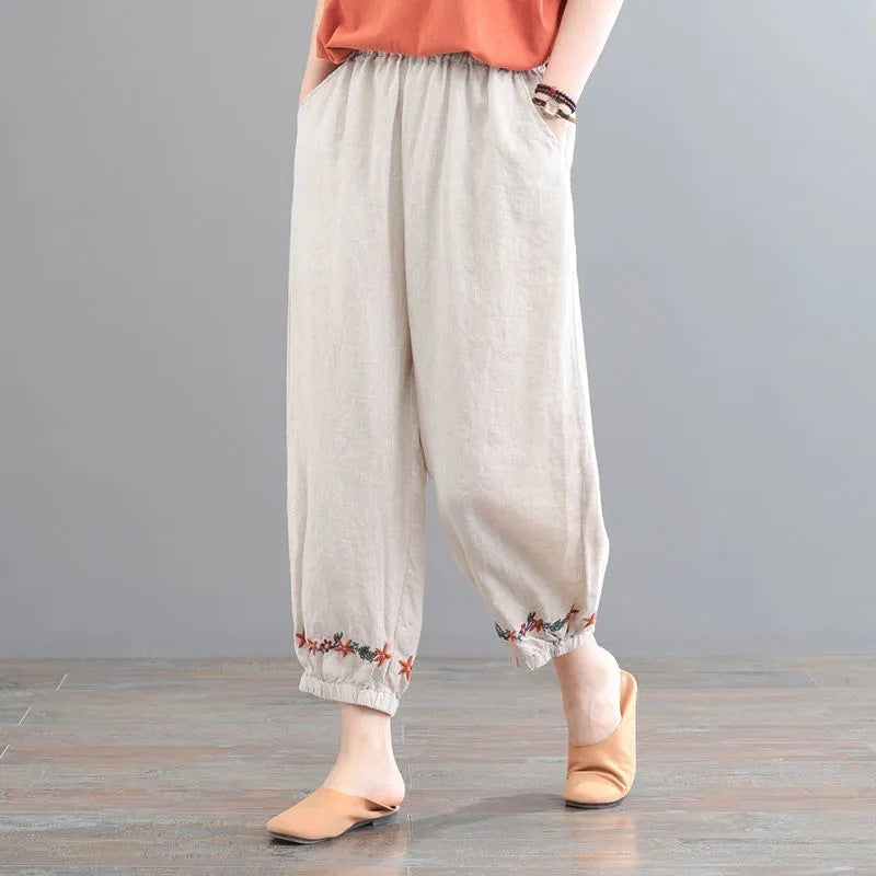 Women's Vintage Cotton Linen Solid Color Casual Pants