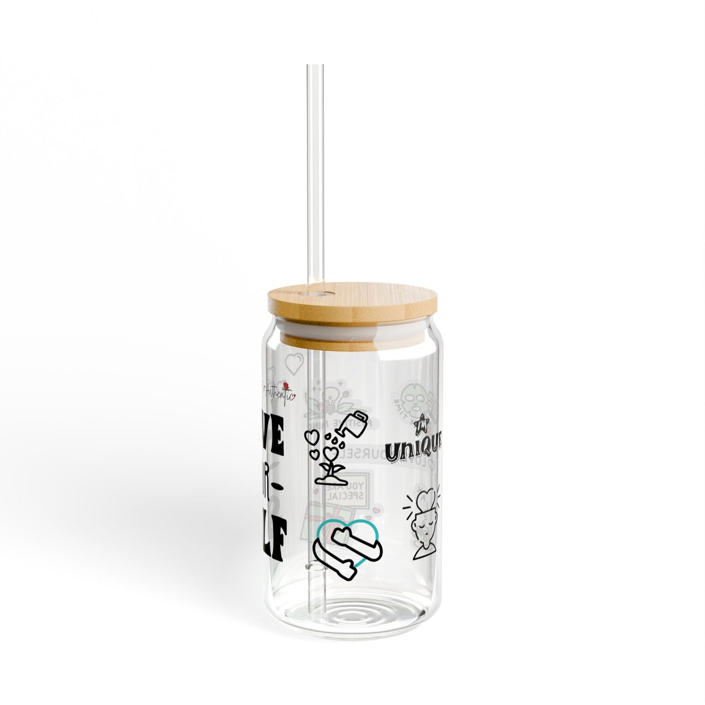 Motivational Sipper Glass - 16oz Inspirational Drinkware, Positive Mind Cool Tumbler, Self-Love Gift, Eco-Friendly Beverage Container, Cute