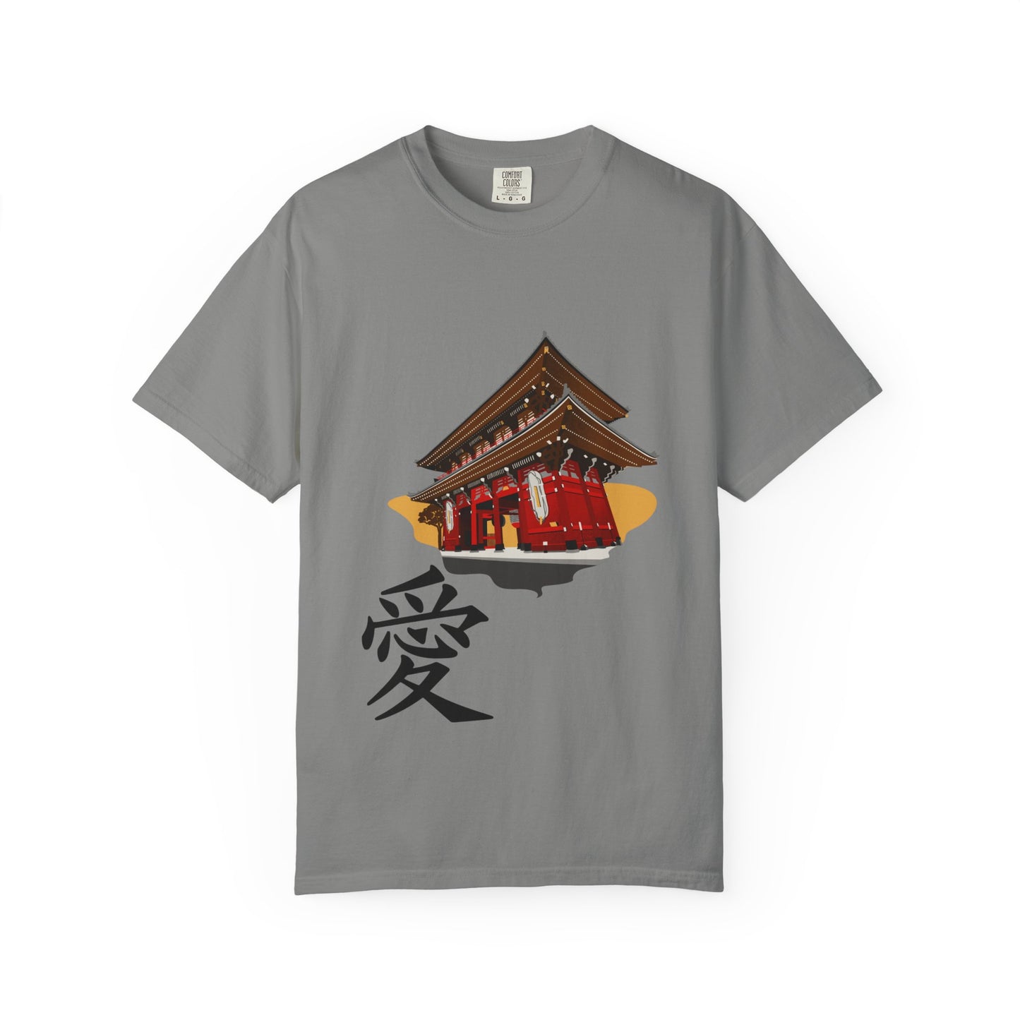 Garment-Dyed Unisex T-Shirt with Japanese Temple Design - Perfect for Cultural Enthusiasts
