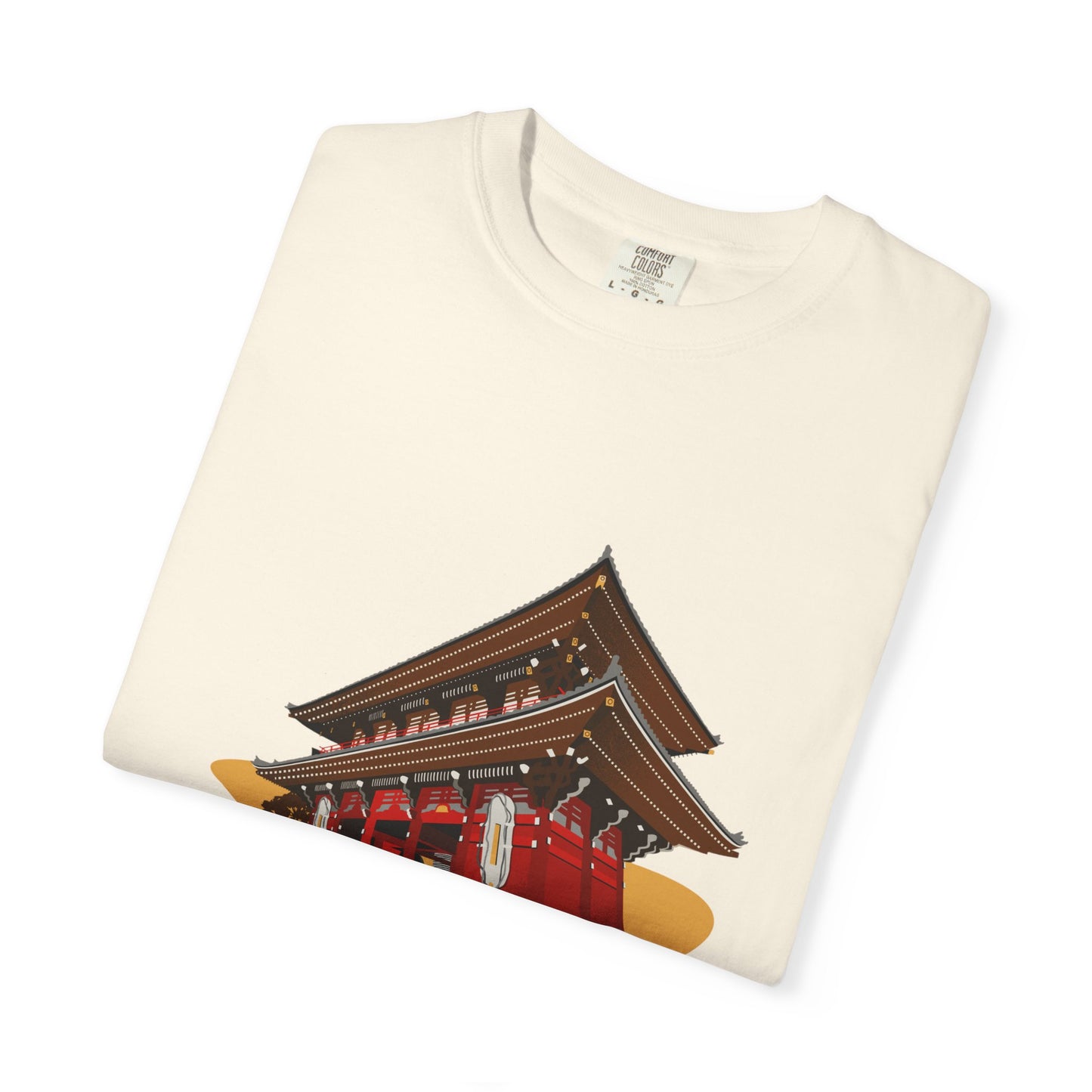 Garment-Dyed Unisex T-Shirt with Japanese Temple Design - Perfect for Cultural Enthusiasts