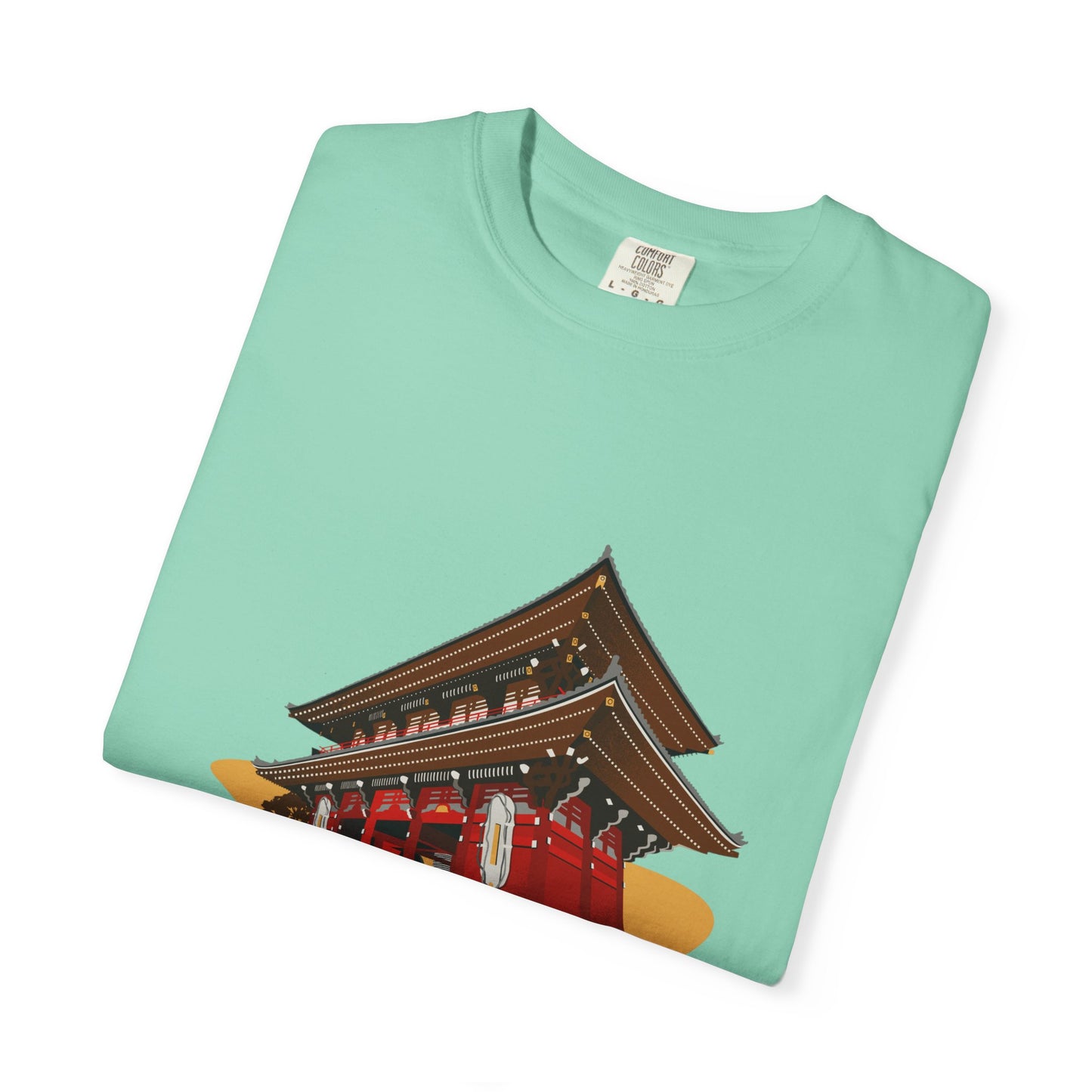 Garment-Dyed Unisex T-Shirt with Japanese Temple Design - Perfect for Cultural Enthusiasts