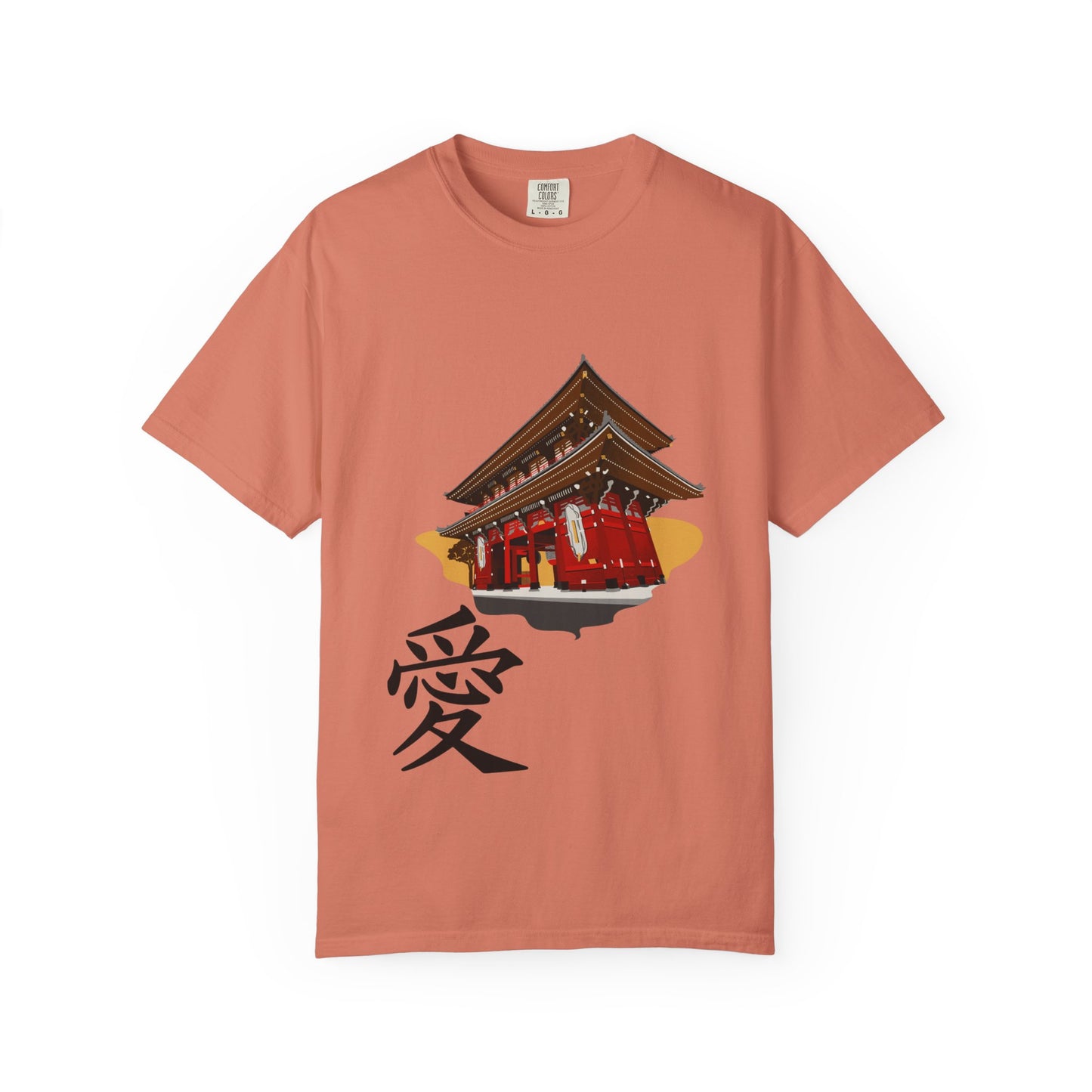 Garment-Dyed Unisex T-Shirt with Japanese Temple Design - Perfect for Cultural Enthusiasts