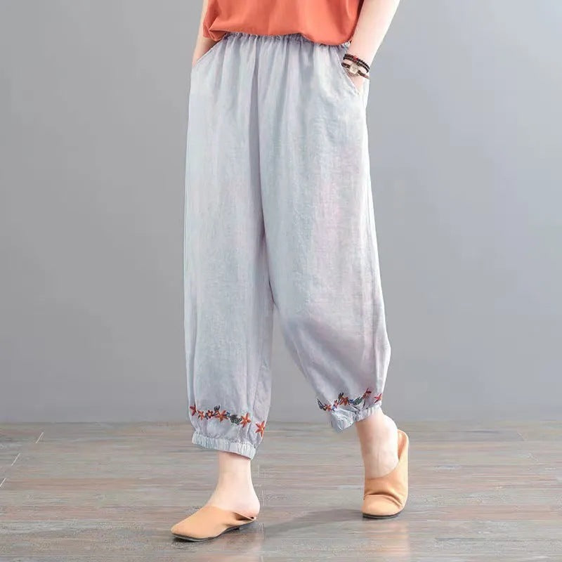 Women's Vintage Cotton Linen Solid Color Casual Pants