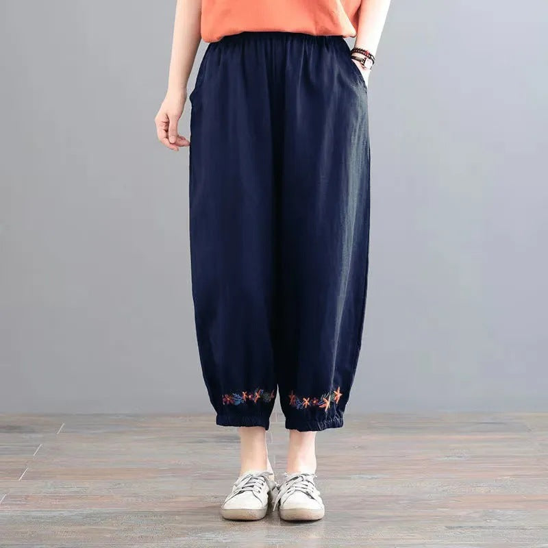 Women's Vintage Cotton Linen Solid Color Casual Pants