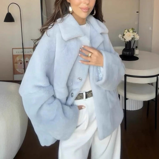 Winter Fashion Fleece Long Sleeve Jacket Plush Short Top For Woman