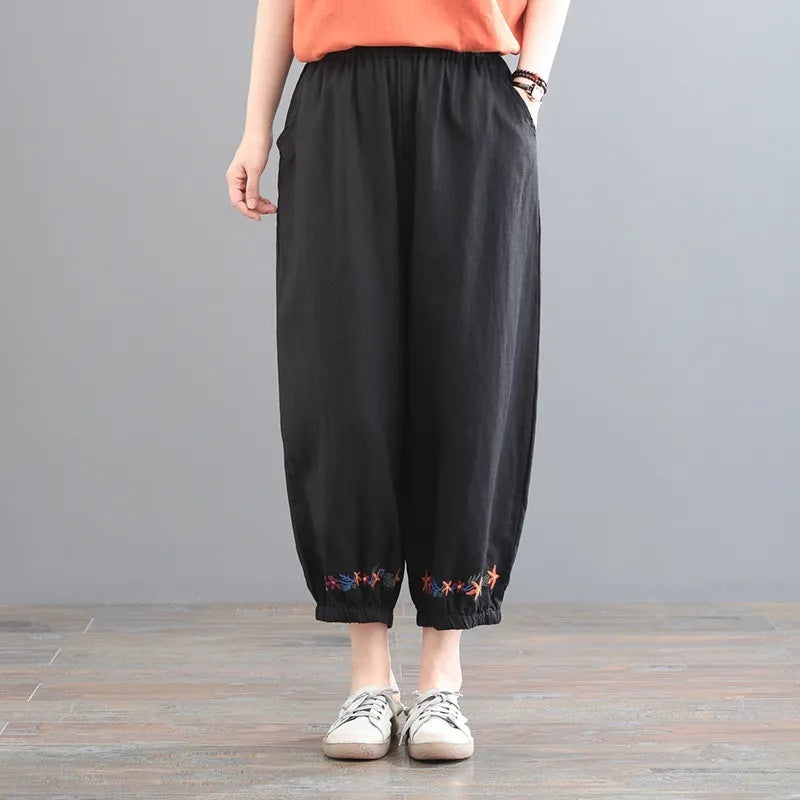 Women's Vintage Cotton Linen Solid Color Casual Pants