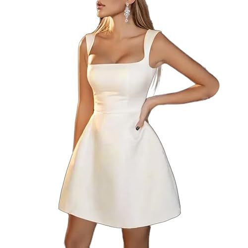 Women’s Simple Short  Dress A-Line Satin Bridal Gown for Elegant Occasions LE FRAGRANCE